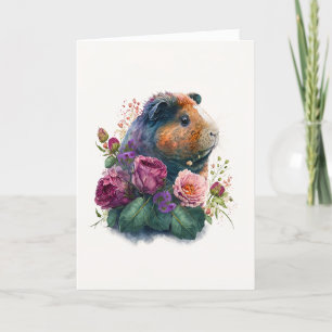 Cute Guinea Gris i Magenta Flowers Alla hjärtans d Helgkort