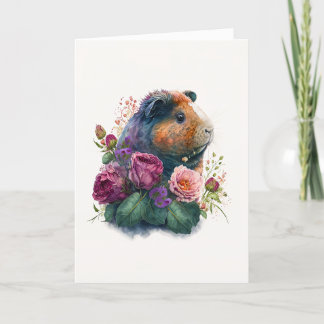Cute Guinea Gris i Magenta Flowers Alla hjärtans d Helgkort