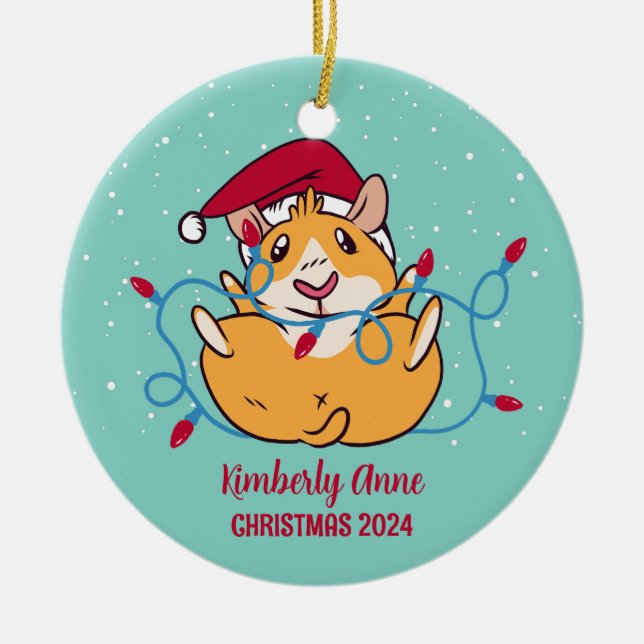 Cute Guinea Gris jul Snowy Winter Helgdag Julgransprydnad Keramik (Framsidan)