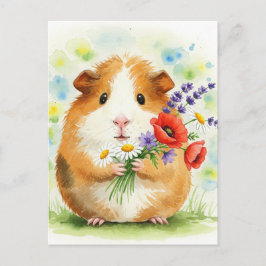 Cute Guinea gris med blomstervykort Vykort