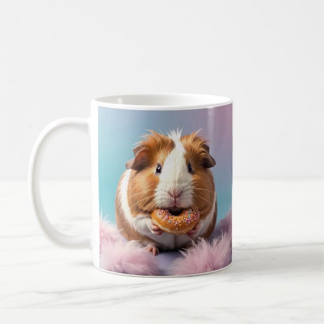 Cute Guinea Gris med pastellövertoning för Donut Kaffemugg (Vänster)