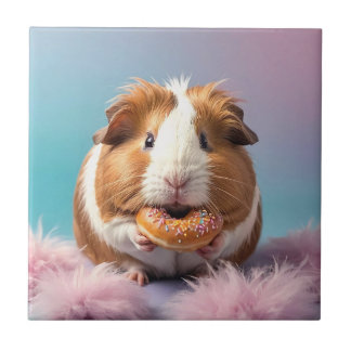 Cute Guinea Gris med pastellövertoning för Donut Kakelplatta