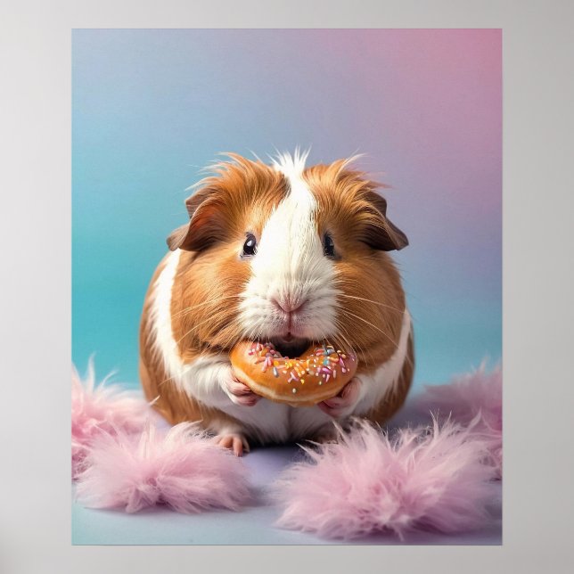 Cute Guinea Gris med pastellövertoning för Donut Poster (Framsidan)