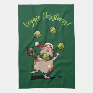 Cute Guinea Gris Veggie-jul! Sprout Juggler Kökshandduk