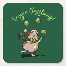 Cute Guinea Gris Veggie-jul! Sprout Juggler Underlägg Papper Kvadrat