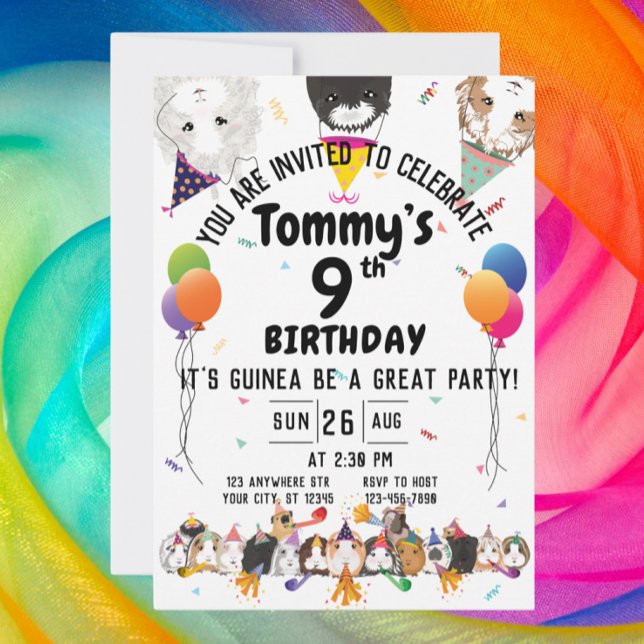 Cute Guinea Grisar & Balloons Födelsedagsfest Inbjudningar (Skapare uppladdad)
