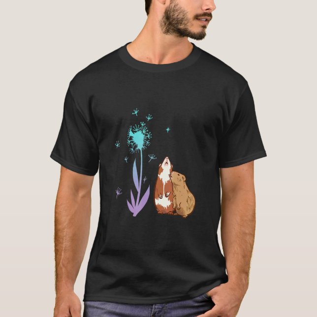 Cute Guinea Grisar Dandelions T Shirt (Framsida)