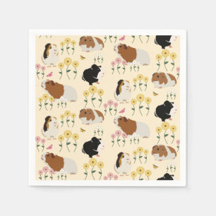 Cute Guinea-Grisar i Blomsterträdgård Mönster - Gu Pappersservett