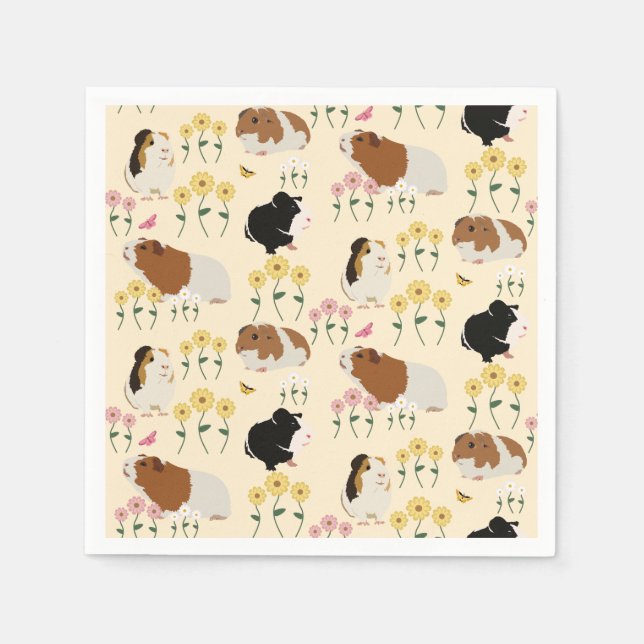 Cute Guinea-Grisar i Blomsterträdgård Mönster - Gu Pappersservett (Framsidan)