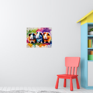Cute guinea grisar med stänk färg poster