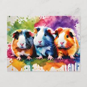 Cute guinea grisar med stänk i färg, anpassningsba vykort