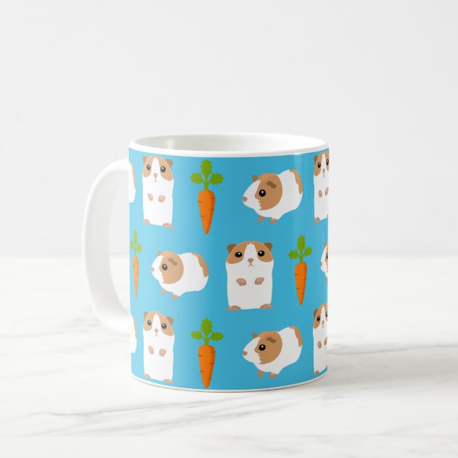 Cute Guinea Grisar och Carrots Mönster Blue Kaffemugg (Framsida vänster)