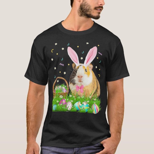 Cute Guinea Pig Easter Day Bunny Egg  Mens Kids T Shirt (Framsida)