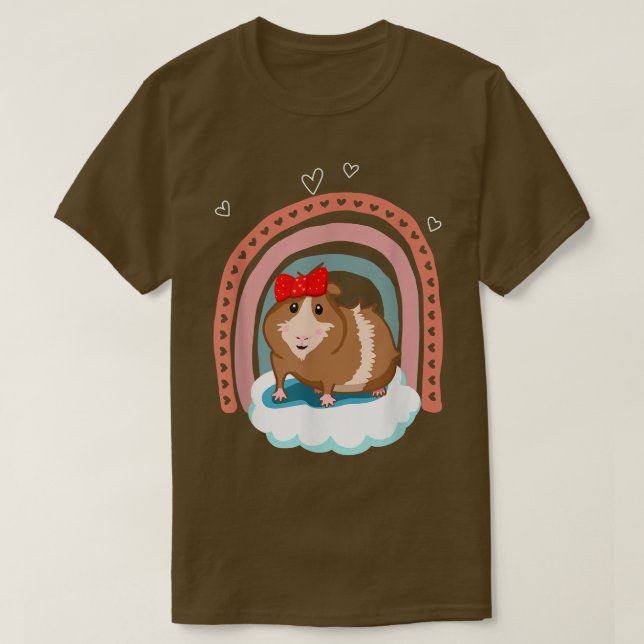 Cute guinea pig with bow and boho rainbow gift  t shirt (Design framsida)
