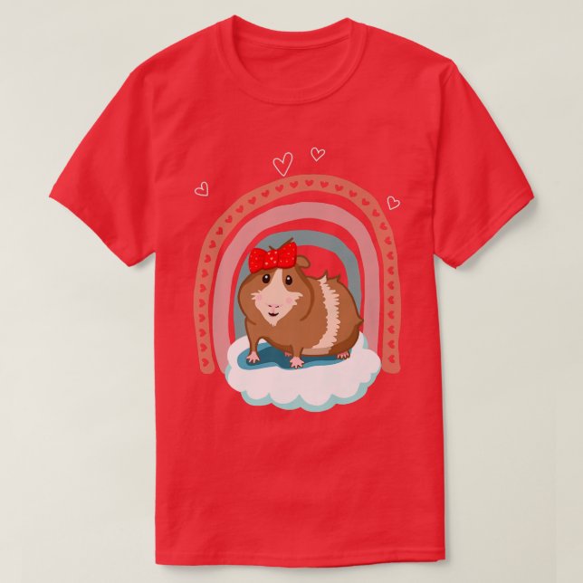 Cute guinea pig with bow and boho rainbow gift  t shirt (Design framsida)
