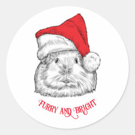 Cute Guinea Pig with Christmas hat, furry and brig Runt Klistermärke