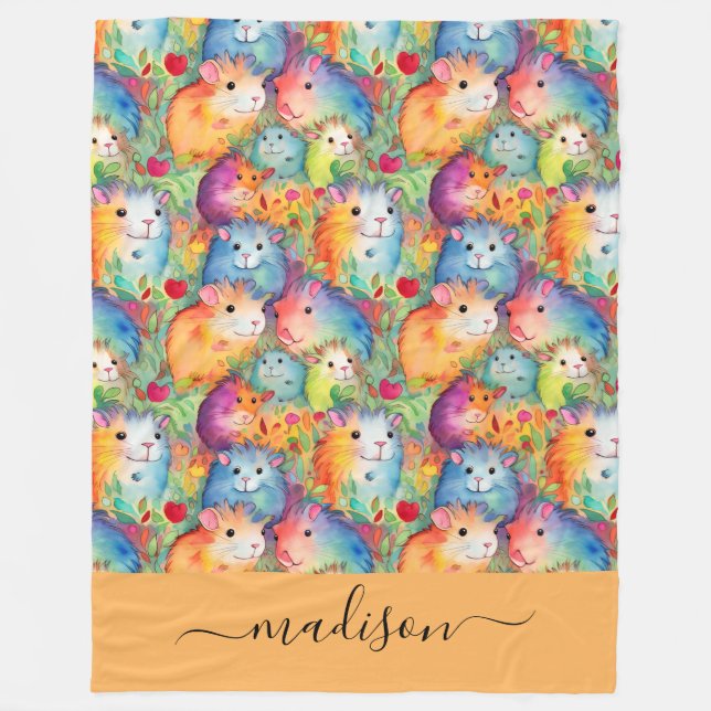 Cute guinea pigs pattern script name fleecefilt (Framsidan)