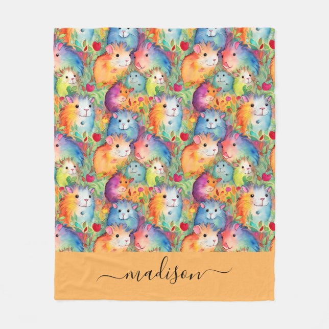 Cute guinea pigs pattern script name fleecefilt (Framsidan)