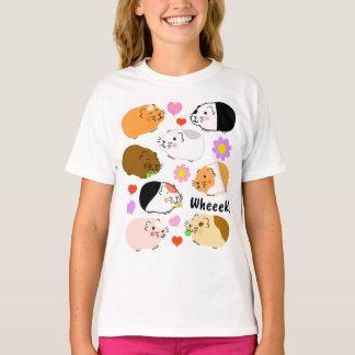 Cute Guinea Pigs with Hearts and Flowers T Shirt