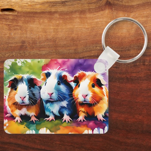 Cute guinea pigs with splashes of color, custom nyckelring (Framsida)