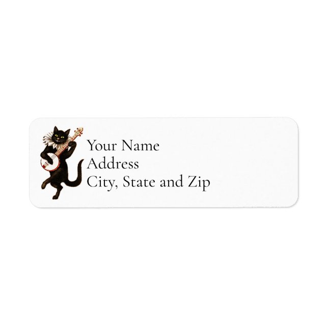 Cute Guitar Dancing Cat Address Label Returadress Etikett (Framsidan)