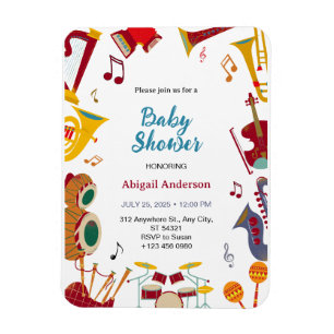Cute Guitar Musical Unique Baby Shower-inbjudan Magnet