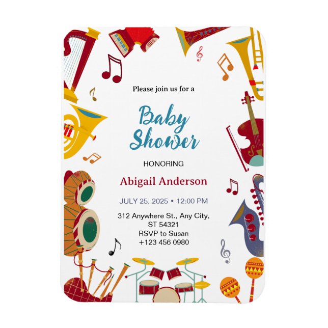 Cute Guitar Musical Unique Baby Shower-inbjudan Magnet (Vertikal)