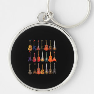 Cute Guitar Rock and roll Musical Instruments Gift Rund Silverfärgad Nyckelring