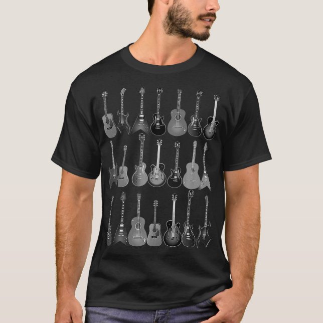 Cute Guitar Rock N Roll Musical Instruments T Shirt (Framsida)