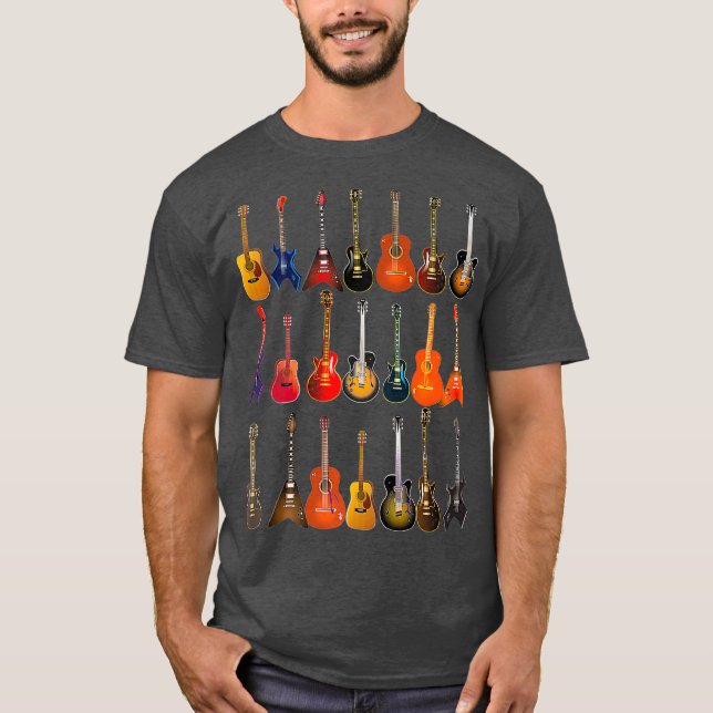 Cute Guitar Rock N Roll Musical Instruments T Shirt (Framsida)