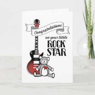 Cute Guitar Teddy Rockstar Sten Roll Baby Shower C Kort