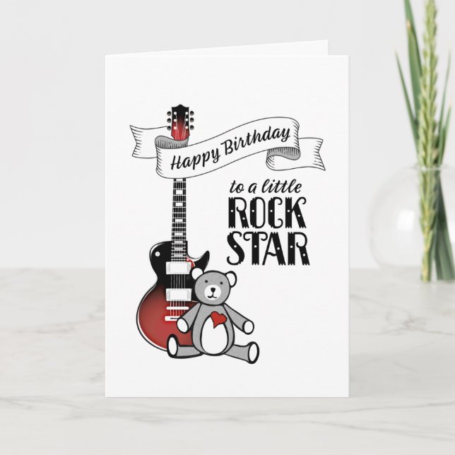 Cute Guitar Teddy Rockstar Sten & Roll Birthday Kort (Framsida)