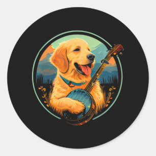 Cute Gul lab Puppy Hund som spelar Banjo Bluegräs Runt Klistermärke