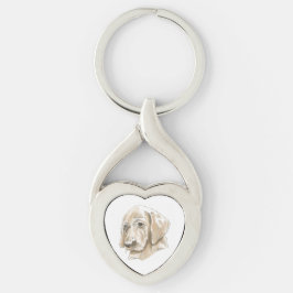 Cute Gul lab Puppy Kärlek Twisted Heart Silverfärgad Nyckelring