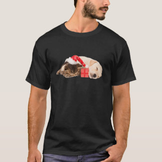 Cute Gul lab Puppy Kitten Santa Hat jul L T Shirt