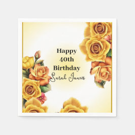Cute Gul ros 40:e födelsedagen Pappersservett