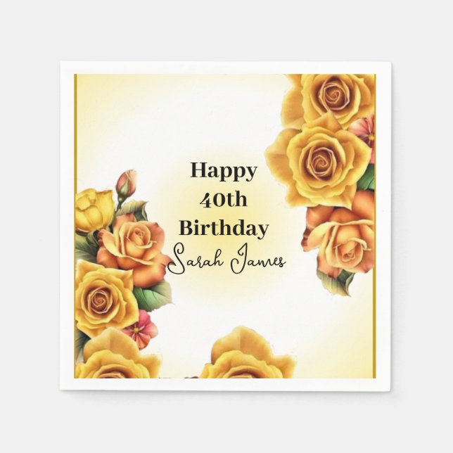 Cute Gul ros 40:e födelsedagen Pappersservett (Framsidan)