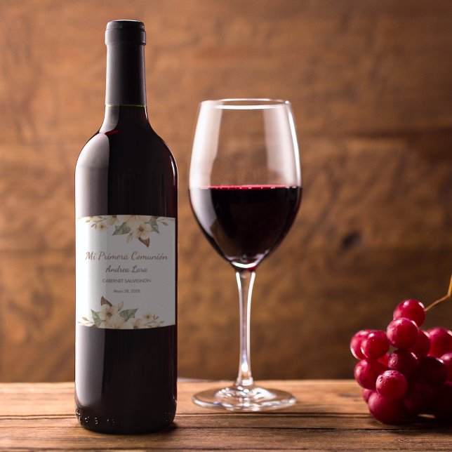 Cute Gula blommor Spanska första kommissionen Vinflaska Etikett (Skapare uppladdad)