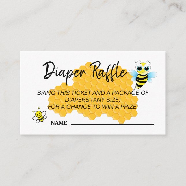 Cute Guld Bee Hive Baby Shower Diaper Raffle Game Tilläggskort (Framsida)
