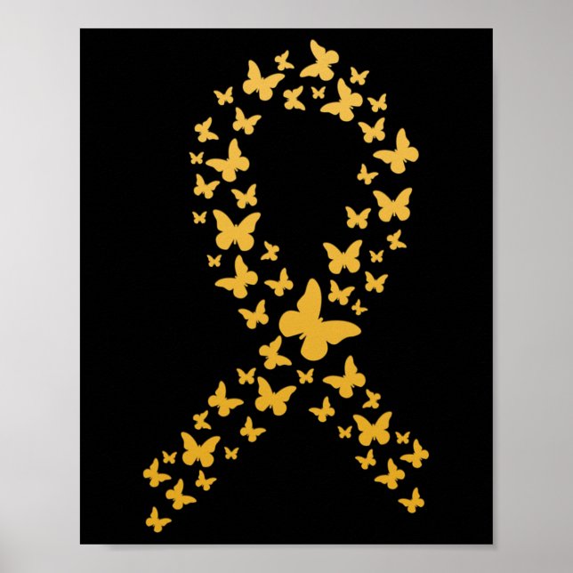 Cute Guld Butterflies Ribbon Childnature Cancer Aw Poster (Framsidan)