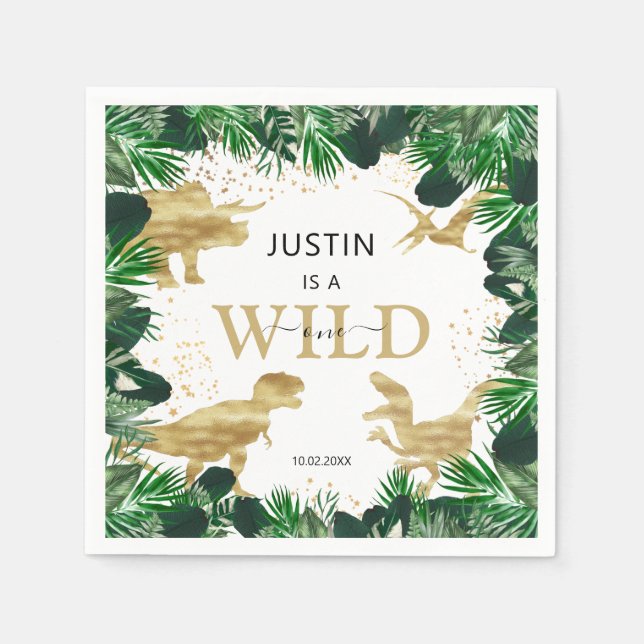 Cute Guld Dinosaur Barns födelsedag Dino Trex Pappersservett (Framsidan)