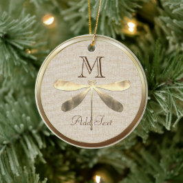 Cute Guld Dragonfly Monogram Julgransprydnad Keramik