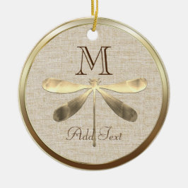Cute Guld Dragonfly Monogram Julgransprydnad Keramik