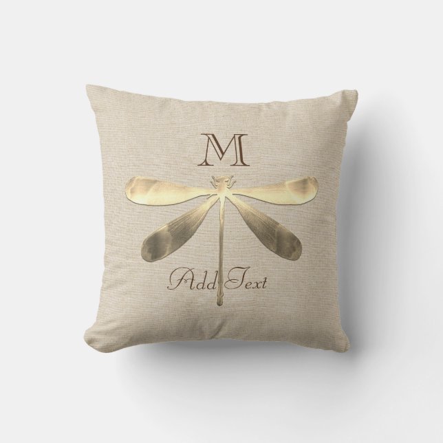 Cute Guld Dragonfly Monogrammad Kudde (Framsida)