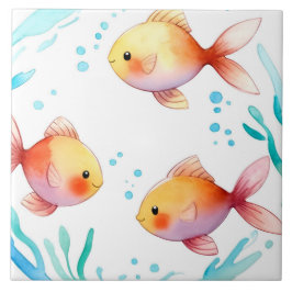 Cute Guld fiskfärgsfärg Havets Nautiska hav Kakelplatta