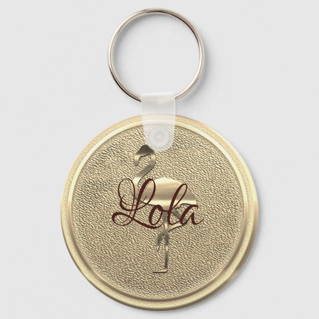 Cute Guld Flamingo Add Text Nyckelring (Framsida)