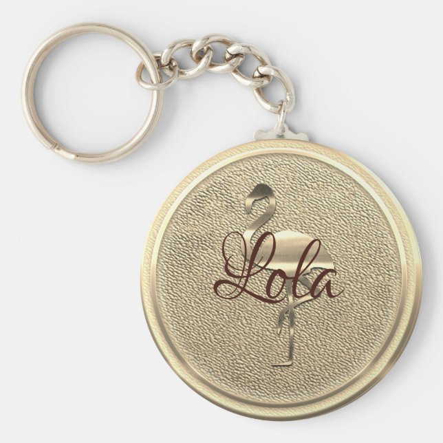 Cute Guld Flamingo Add Text Nyckelring (Framsidan)
