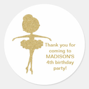 Cute Guld Glitter Ballerina Birthday Stickers Runt Klistermärke
