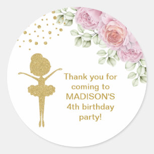 Cute Guld Glitter Ballerina Birthday Stickers Runt Klistermärke