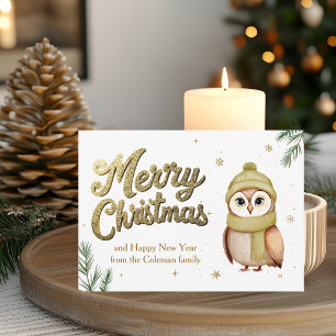 Cute Guld Glitter God jul Uggla Julkort
